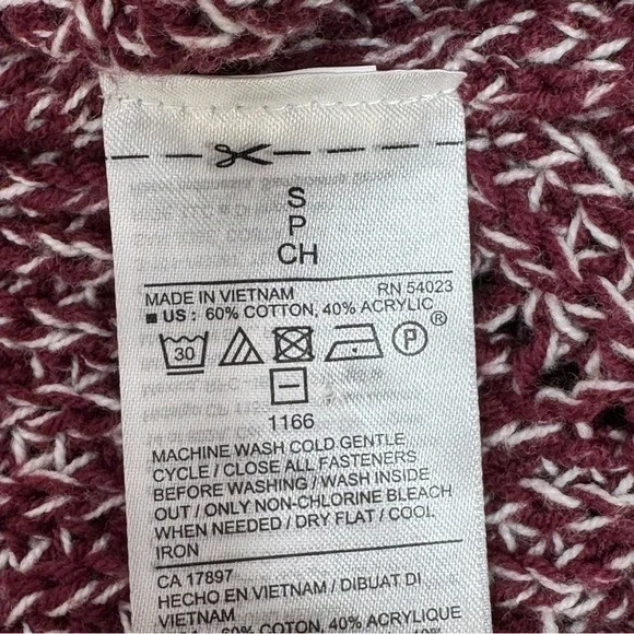 Old Navy Marled Pointelle Knit V Neck Crop Cardigan Sweater Burgundy Red Small - Picture 12 of 14